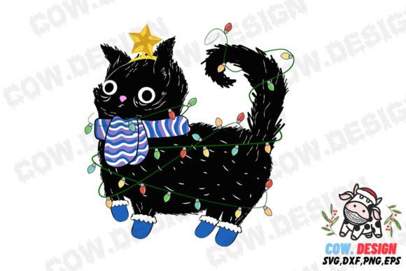 Black Cat Christmas Sublimation SVG